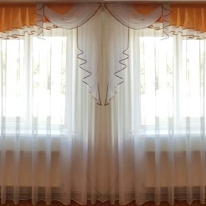 Ламбрекен  Lumelle Асиметрія атлас карниз 200см золотистий з молочним (20_3_2м)