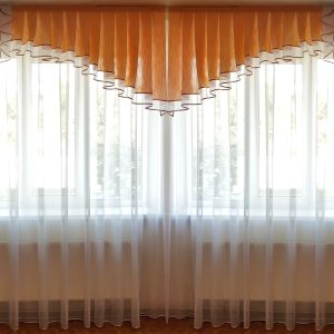 Ламбрекен  Lumelle Асиметрія атлас карниз 200см золотистий з молочним (20_3_2м)