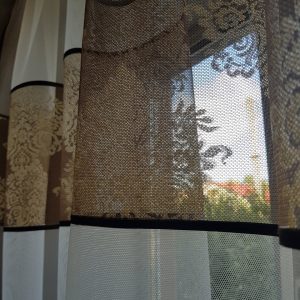 Тюль до підвіконня Lumelle Завитки карниз 150см молочний з шоколадним (35_2а)