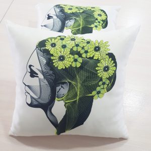 Декоративна подушка в подарунок Lumelle Line Art Girl 1шт 40х40см молочний з салатовим і чорним (па_10)