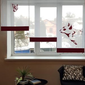 Комплект панельних фіранок Lumelle Котик і метелик 3шт карниз 165см білий з бордовим (27_3п)