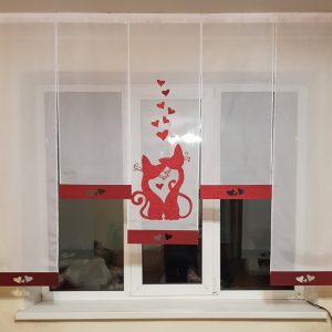 Комплект панельних фіранок Lumelle Закохані котики 5шт карниз 200см бордовий з білим (27_6п)