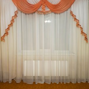Ламбрекен Lumelle Класика з бахрамою карниз 250см теракотовий шифон з кремовим (61_1к_2,5м_z)