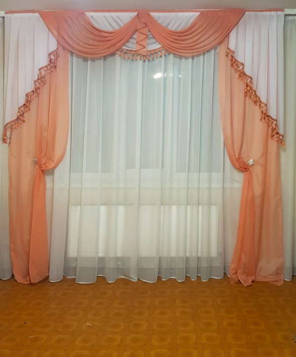 Комплект ламбрекен штори 2шт і тюль Lumelle Classic карниз 250см теракотовий шифон (61к_2,5м_z)