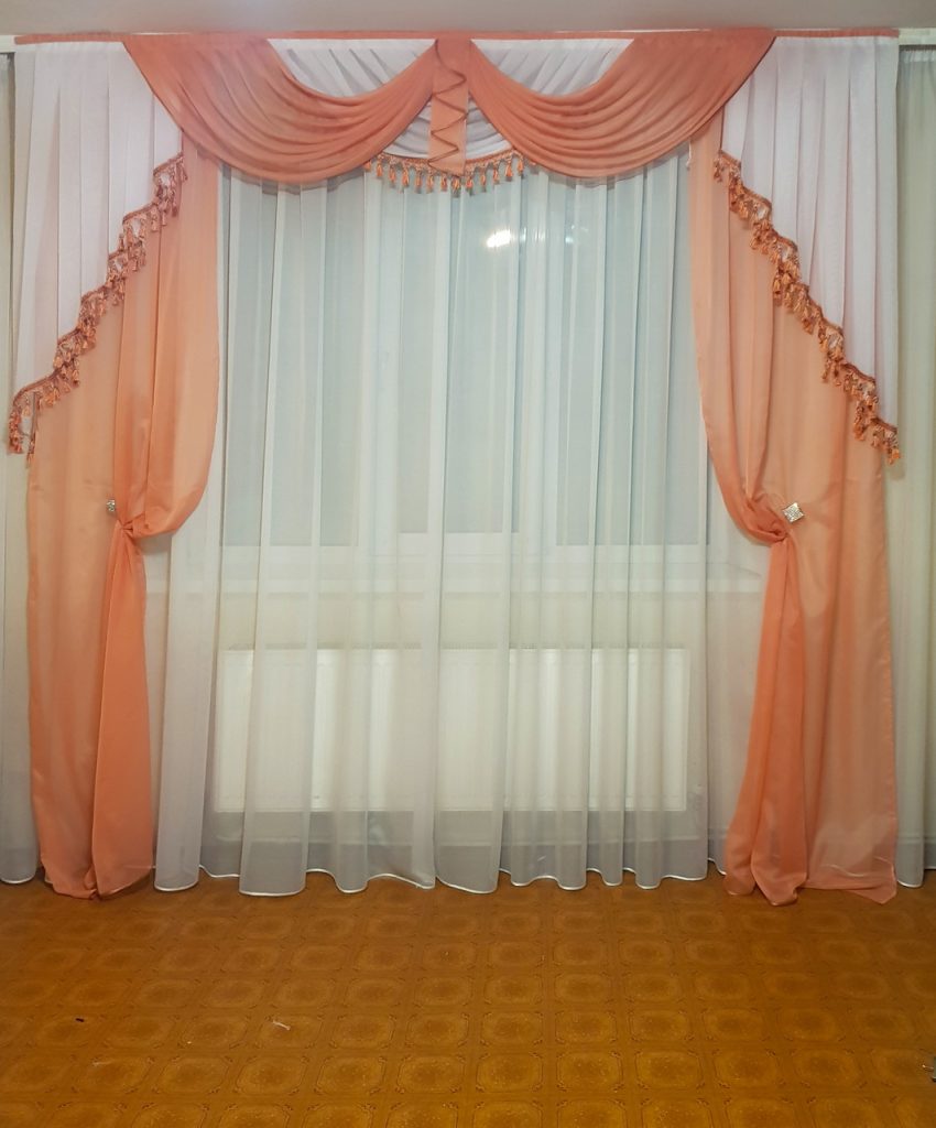 Комплект ламбрекен штори 2шт і тюль Lumelle Classic карниз 250см теракотовий шифон (61к_2,5м_z)