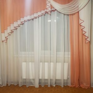 Ламбрекен зі шторою Lumelle Асиметрія шифон карниз 250см персиковий з білим (20_6_2,5м)