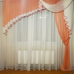 Ламбрекен зі шторою Lumelle Асиметрія шифон карниз 250см персиковий з білим (20_6_2,5м)