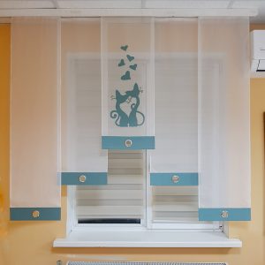 Комплект панельних фіранок Lumelle Закохані котики 5шт карниз 180см бірюзовий з білим (27_5п_z)