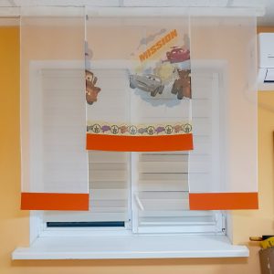 Комплект панельних фіранок Lumelle Тачки 3шт карниз 130см помаранчевий з кремовим (6_6п)