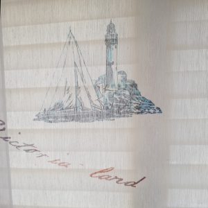 Комплект панельних фіранок Lumelle  Море і маяк 3шт карниз 150см синій з білим (6_8п)