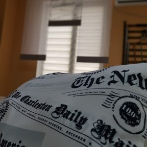 Комплект японських фіранок Lumelle New York Times  3шт ширина 1,55м білі з сірим (6_9п)