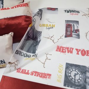 Комплект панельних фіранок Lumelle New York urban 3шт карниз 140см молочний з червоним (7_5п)