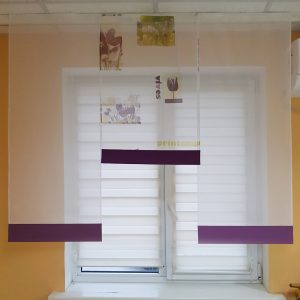 Комплект панельних фіранок Lumelle Тюльпани 3шт карниз 150см білий з фіолетовим (7_6п)
