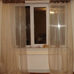 Комплект тюль на люверсах Lumelle Клітка карниз 200см бежевий з коричневим (10т)