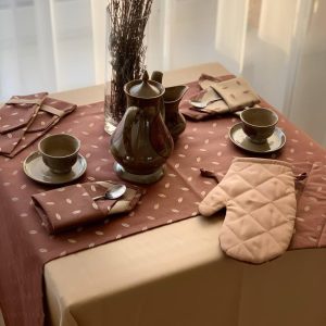 Комплект для кухні Lumelle Кава скатертина 1шт, ранер 1шт, рукавиця і прихватка, коричневий з бежевим (11_2с)