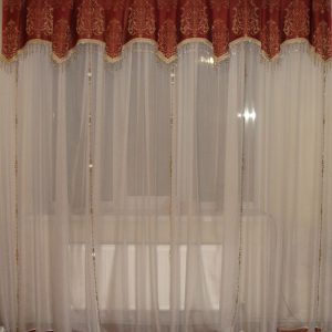 Ламбрекен Lumelle Damask зі стеклярусом карниз 250см теракотовий із золотистим (70_1_2,5м)