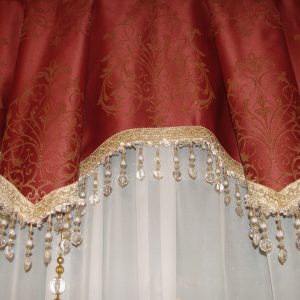 Ламбрекен Lumelle Damask зі стеклярусом карниз 250см теракотовий із золотистим (70_1_2,5м)
