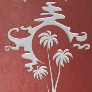 Комплект панельних фіранок Lumelle Пальми і сонце 5шт карниз 200см кораловий з молочним (28_7п)