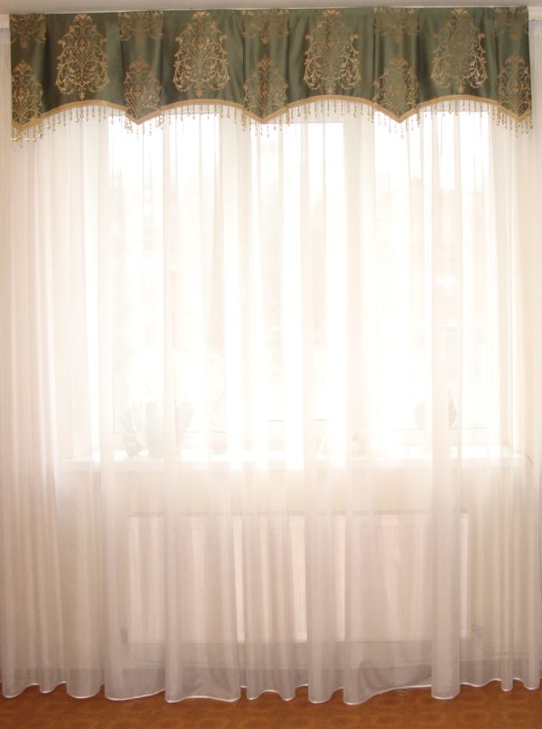 Ламбрекен Lumelle Damask з бахромою 2м зелений з золотистим (100_1_2м)