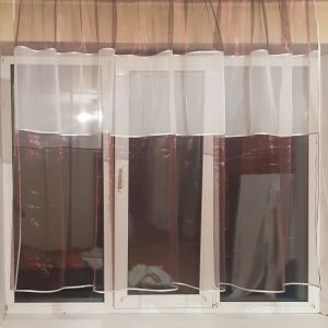 Тюль до підвіконня Lumelle фатин карниз 150см коричневий з молочним (34_5а)