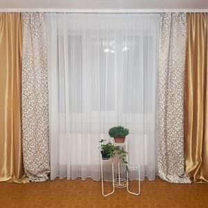 Комплект штор золото та завитки Lumelle Venzel 2шт, золотисті з бежевим (11_7ш)