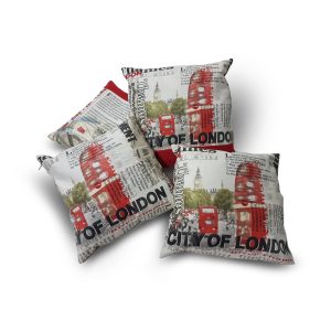 Комплект декоративних подушок Lumelle London typography 4шт молочні з червоним (п_0682)