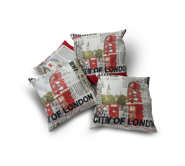 Комплект декоративних подушок Lumelle London typography 4шт молочні з червоним (п_0682)