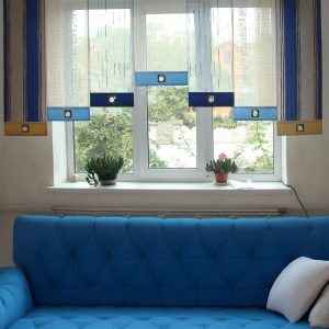 Комплект панельних фіранок Lumelle Line 7шт карниз карниз 250см синій з блакитним і бежевим (13_2п)