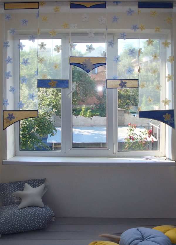 Комплект панельних фіранок Lumelle Flowers карниз 180см 5шт жовті з синім (22_7п)