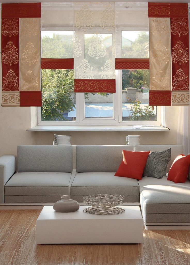 Комплект панельних фіранок Lumelle Damask 7шт карниз 250см теракотовий із золотистим (24_7п)