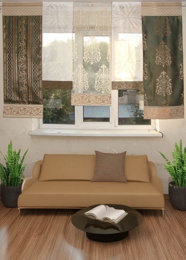 Комплект панельних фіранок Lumelle Damask 5шт карниз 245см зелений з молочним (24_8п)