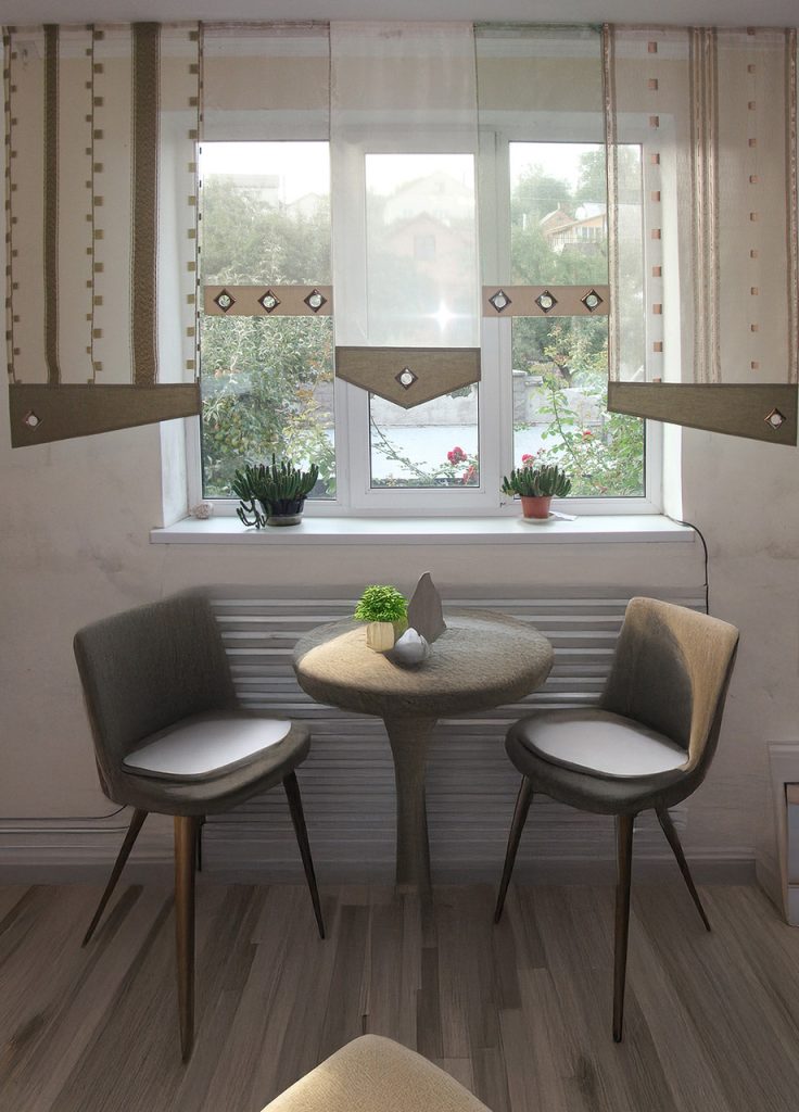 Комплект панельних фіранок Lumelle Смужка і квадратики 5шт карниз 250см оливковий з молочним (11_7п)