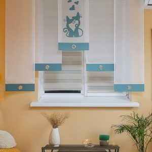 Комплект панельних фіранок Lumelle Закохані котики 5шт карниз 180см бірюзовий з білим (27_5п_z)