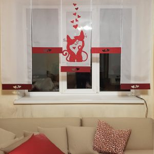 Комплект панельних фіранок Lumelle Закохані котики 5шт карниз 200см бордовий з білим (27_6п)