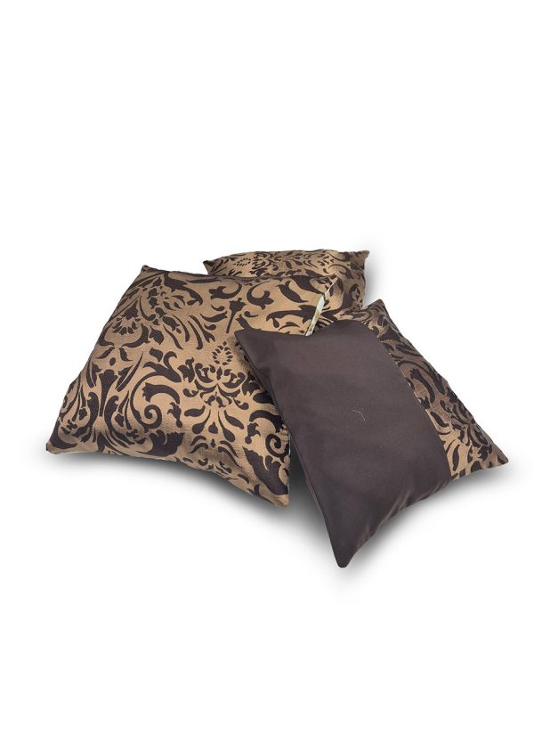 Комплект декоративних подушок Lumelle Damask 2шт 45х45см, 1шт 37х37см, коричневий з молочним і золотистим (п_0789)
