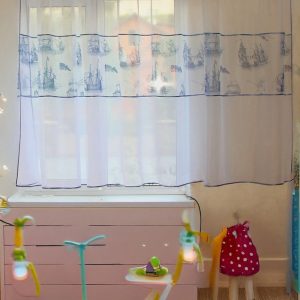 Тюль до підвіконня в дитячу кімнату Lumelle Кораблики карниз 150см білий (2_2а)
