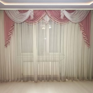Ламбрекен з бахромою Lumelle Класика карниз 300см темно рожевий з білим (2_3м)