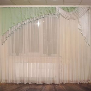 Ламбрекен Lumelle Асиметрія Органза карниз 300см Бірюзовий з білим (24_3м)