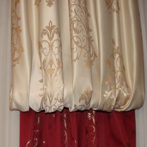 Комплект штор і ламбрекен зі стеклярусом Lumelle Damask карниз 300см теракотовий із золотистим (70_1_3м)