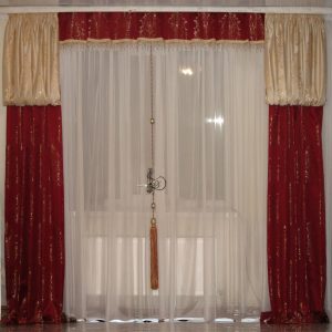 Комплект штор і ламбрекен зі стеклярусом Lumelle Damask карниз 300см теракотовий із золотистим (70_1_3м)