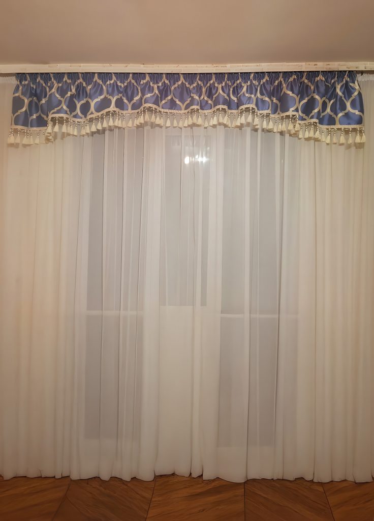 Ламбрекен Lumelle Simple Арка з бахрамою карниз 250см блакитний з пісочним (92_8пб)