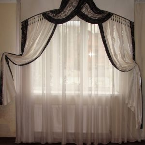 Жорсткий ламбрекен зі шторами Lumelle Дуга 195см  молочний з чорним  (11_4ж)
