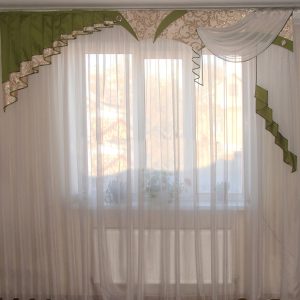 Жорсткий ламбрекен Lumelle Ексклюзив 250см бежевий із зеленим (15ж)