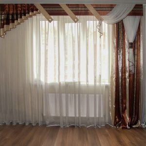 Жорсткий ламбрекен зі шторою Lumelle Simple 3м бежевий з коричневим (31ж)