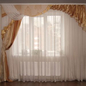 Жорсткий ламбрекен зі шторою Lumelle Damask Корона 3м Золотистий з молочним (48ж)