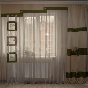 Жорсткий ламбрекен з шторою Lumelle Веселі картинки Баранчики 250см салатові з молочним (50ж)
