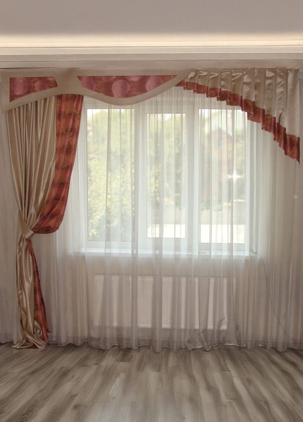 Жорсткий ламбрекен зі шторою Lumelle Rose 250м бежевий з рожевим (71_7ж)