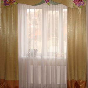 Жорсткий ламбрекен зі шторами Lumelle Квіткова галявина 250см оливковий (80_2ж)