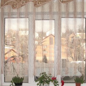 Комплект тюль в кухню з жорстким ламбрекеном Lumelle Розпис 150см бежевий (99ж)