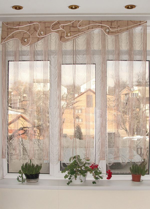 Комплект тюль в кухню з жорстким ламбрекеном Lumelle Розпис 150см бежевий (99ж)